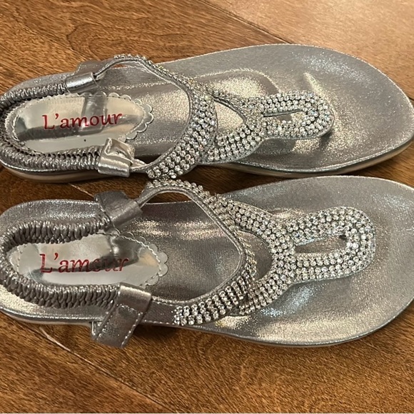 SILVER Rhinestones Adjustable Strap Size 7 Toe Post Summer Beach Womens Sandals - Picture 3 of 12